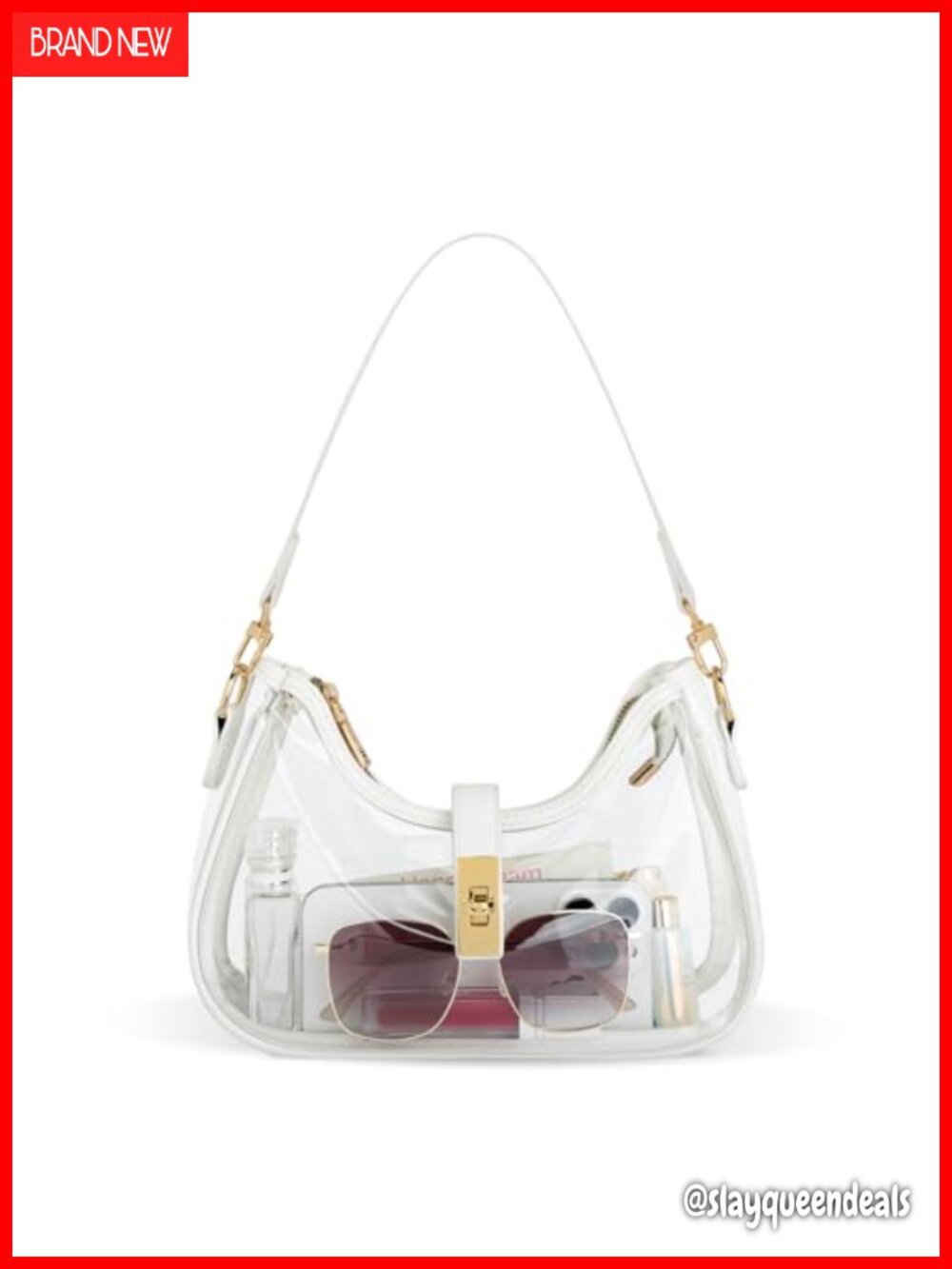Crescent Hobo Shoulder Bag Vegan Leather PVC Chain Strap Crossbody